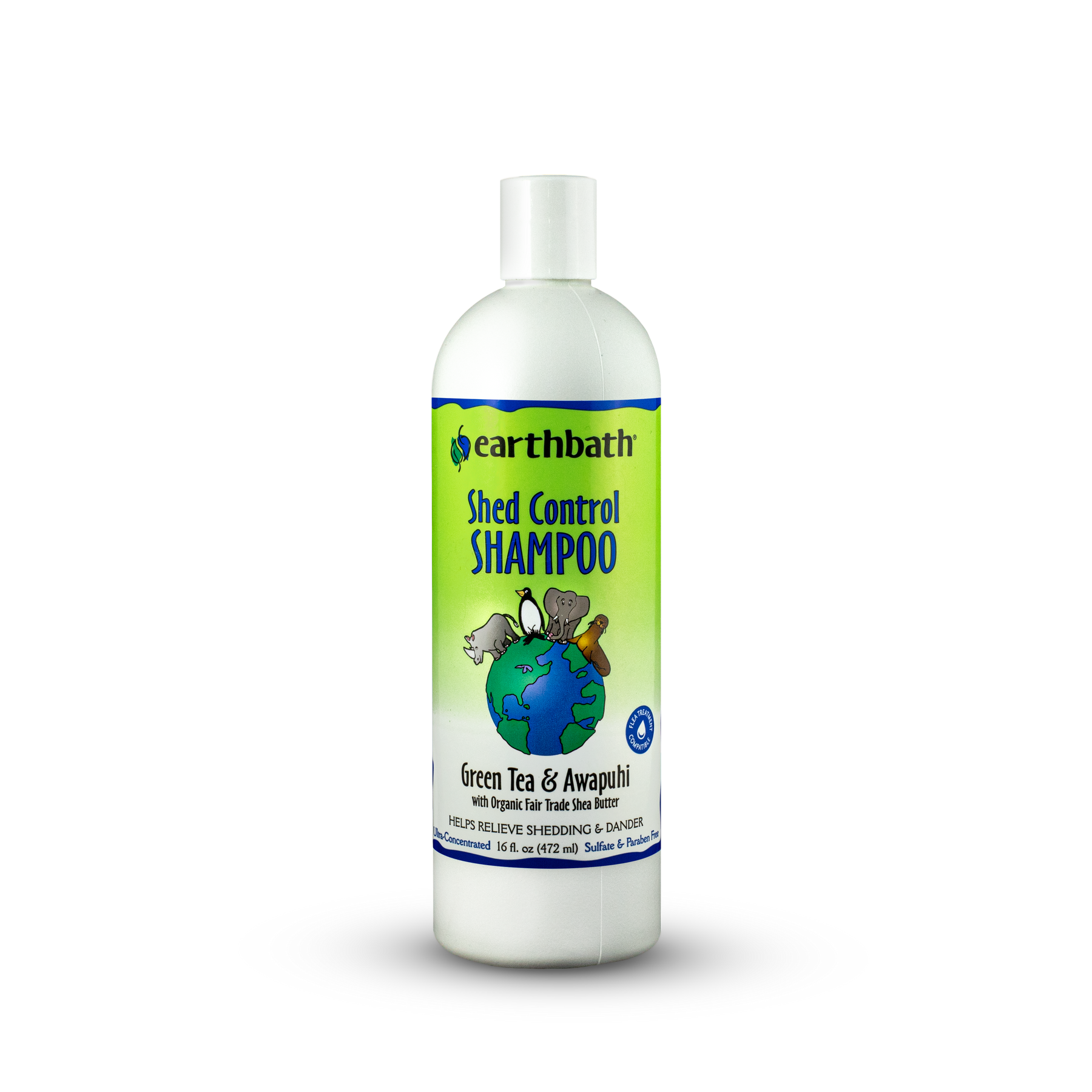 earthbath® Shed Control Shampoo, Green Tea & Awapuhi with Organic Fair Trade Shea Butter, Helps Relieve Shedding & Dander, Made in USA, 16 oz