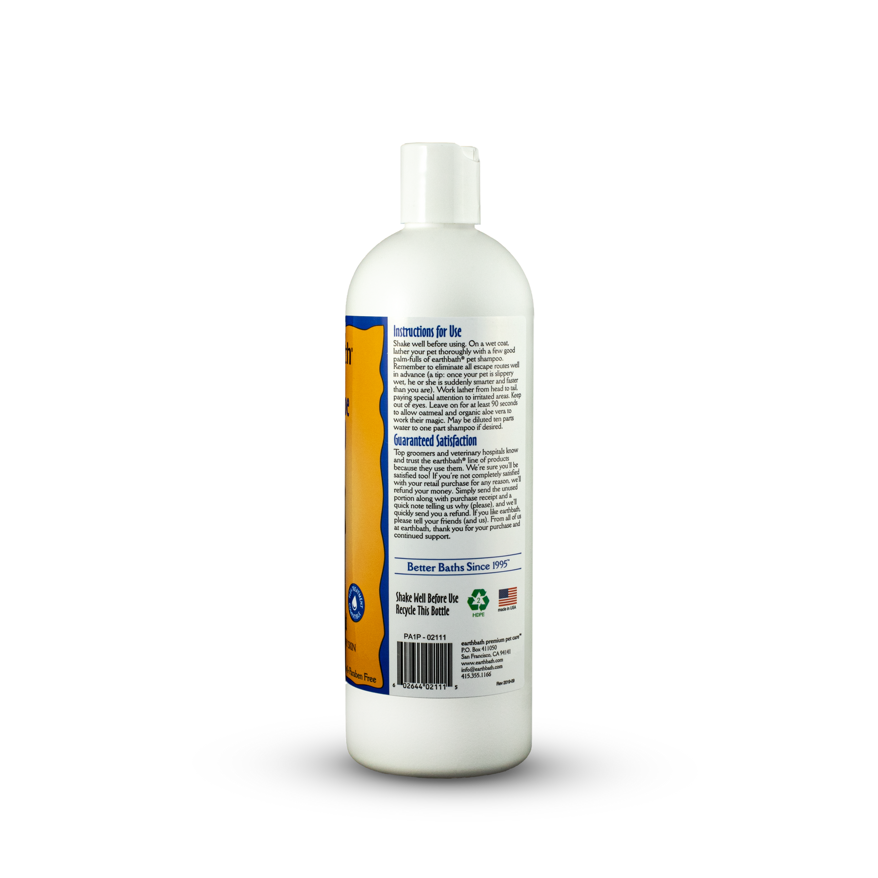 earthbath® Oatmeal & Aloe Shampoo, Vanilla & Almond, Helps Relieve Itchy Dry Skin, Made in USA, 16 oz