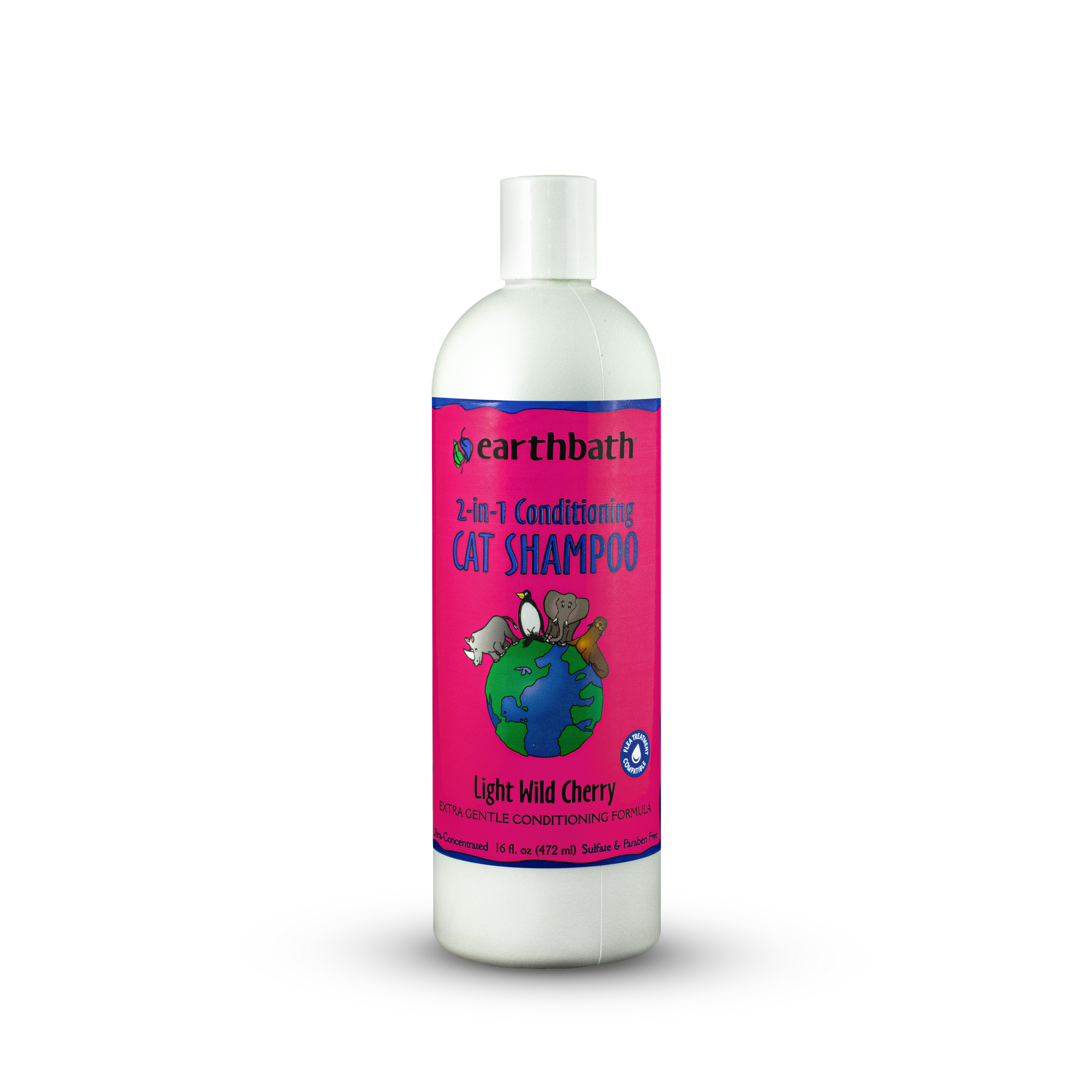 earthbath® 2-in-1 Conditioning Cat Shampoo, Light Wild Cherry, Extra Gentle Conditioning Formula, Made in USA, 16 oz