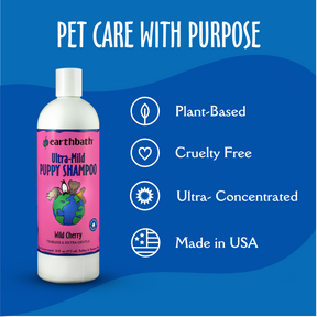 earthbath® Ultra-Mild Puppy Shampoo, Wild Cherry, Tearless & Extra Gentle, Made in USA, 16 oz